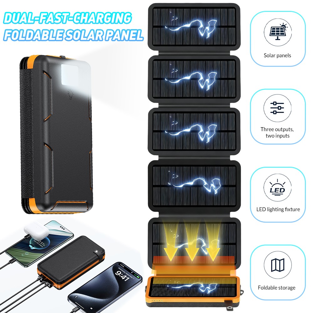 46800mAh Solar Power Bank 6 Folding Solar Panels Portable External Battery 2 USB