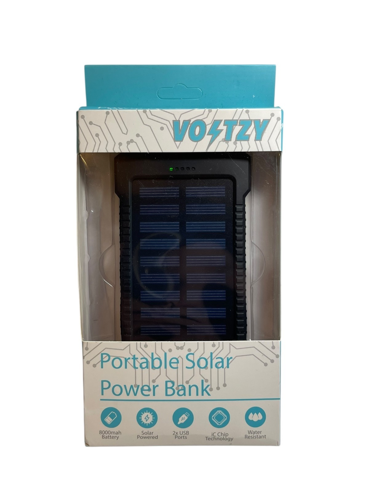 VOLTZY Portable Solar Power Bank 8000mah/2x USB/iC Chip/Water Resistant NEW Read