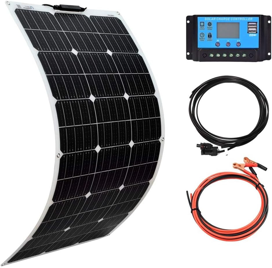 100W Flexible Solar Panel Kit with 10A Controller for RV, Boat, and Car