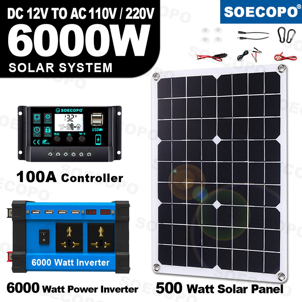 6000W Solar Panel Set Solar Power Inverter Generator Home 100A 110V Grid Syste6C