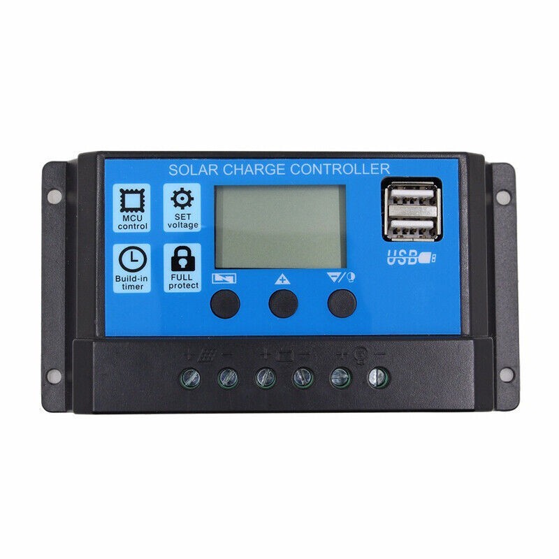 10A 20A 30A LCD Solar Charge Controller Panel Battery Regulator 12V/24V Dual USB