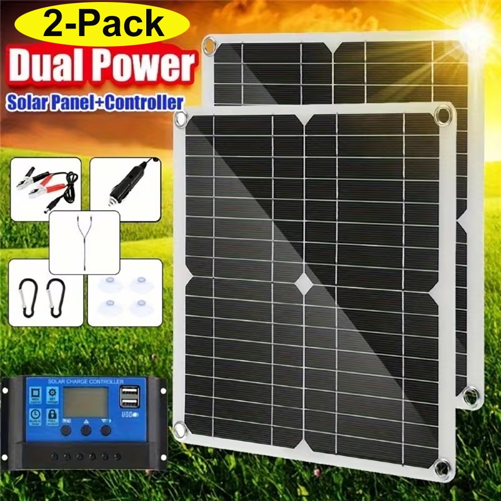 2 Pack Solar Panel Kit 12V 10A Battery Charger with Controller Caravan Boat RV