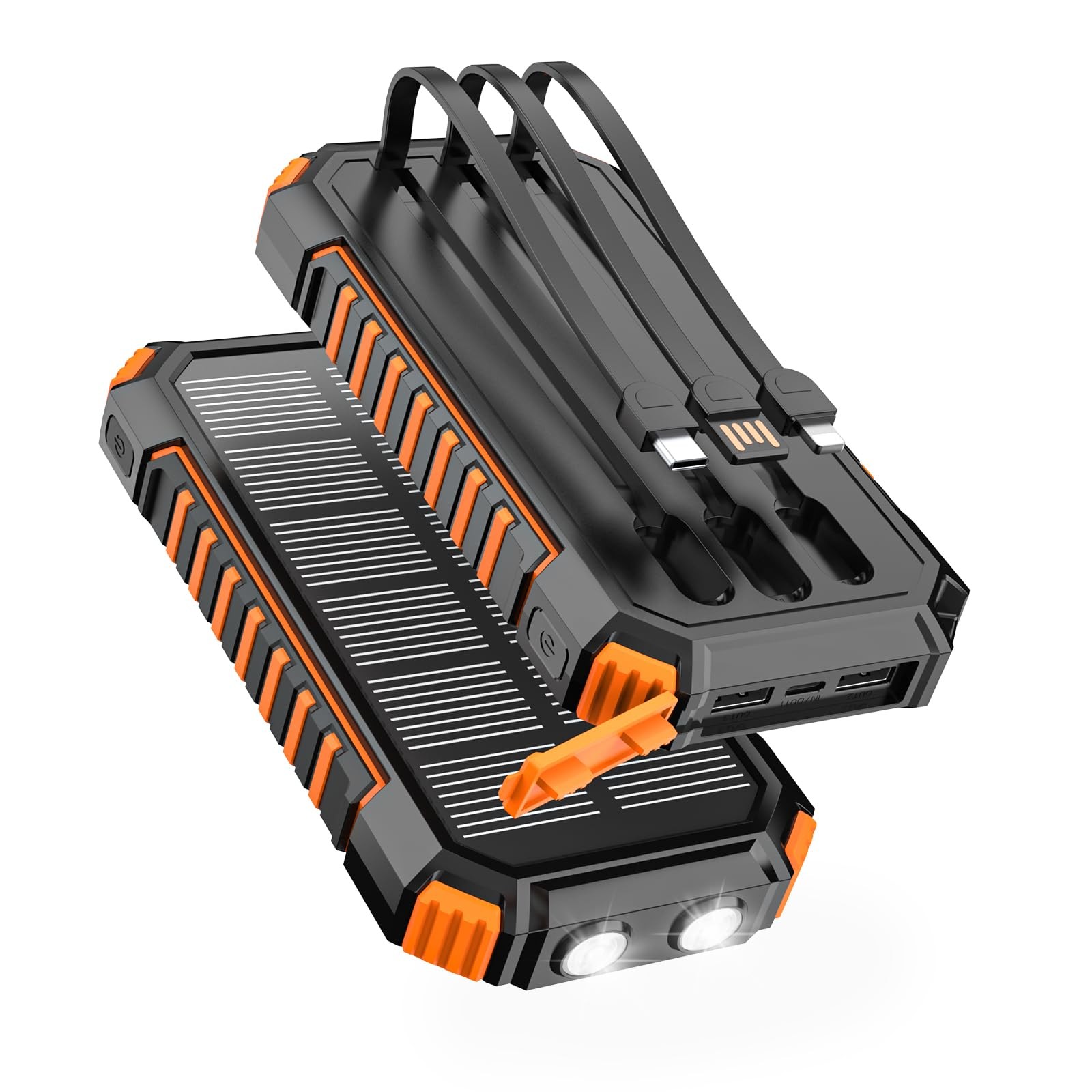 Solar Charger for Outdoor: 27000mAh Power Bank with Built-in Cables – 15W Fas…