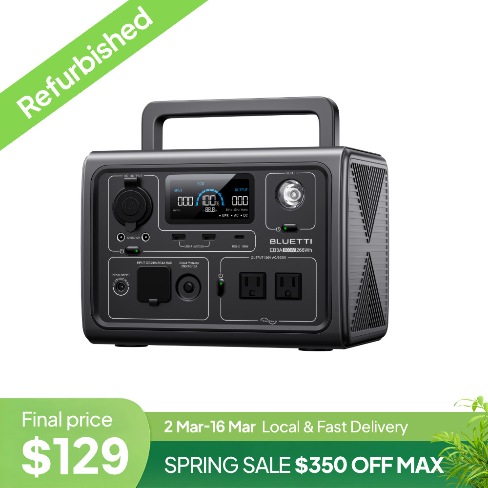 BLUETTI EB3A 600W 268Wh Portable Power Station Refurbished Solar Generator 2500+