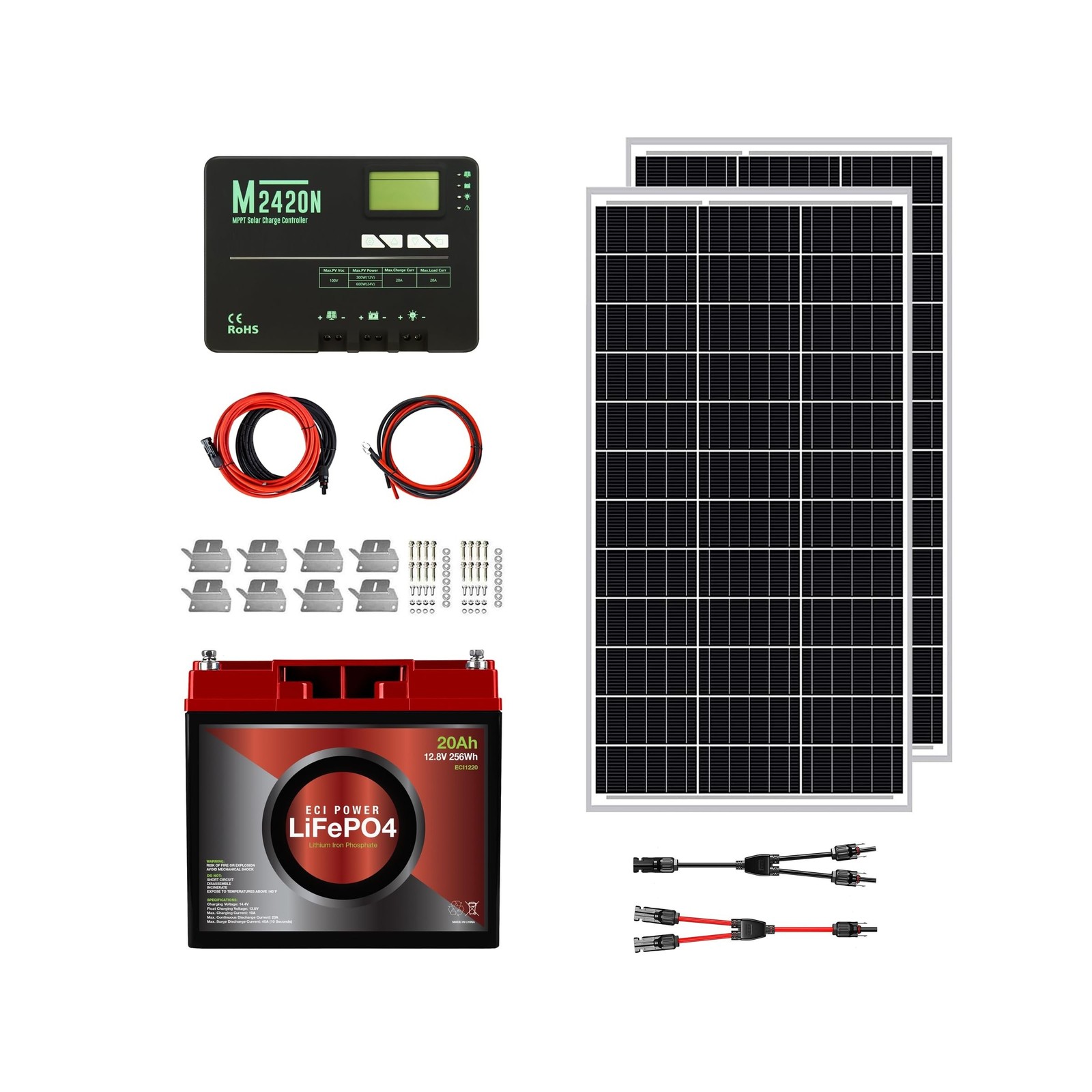 ECI Power 200W 12V Solar Power Kit | 12V 20Ah LiFePO4 Lithium Battery | 200W …