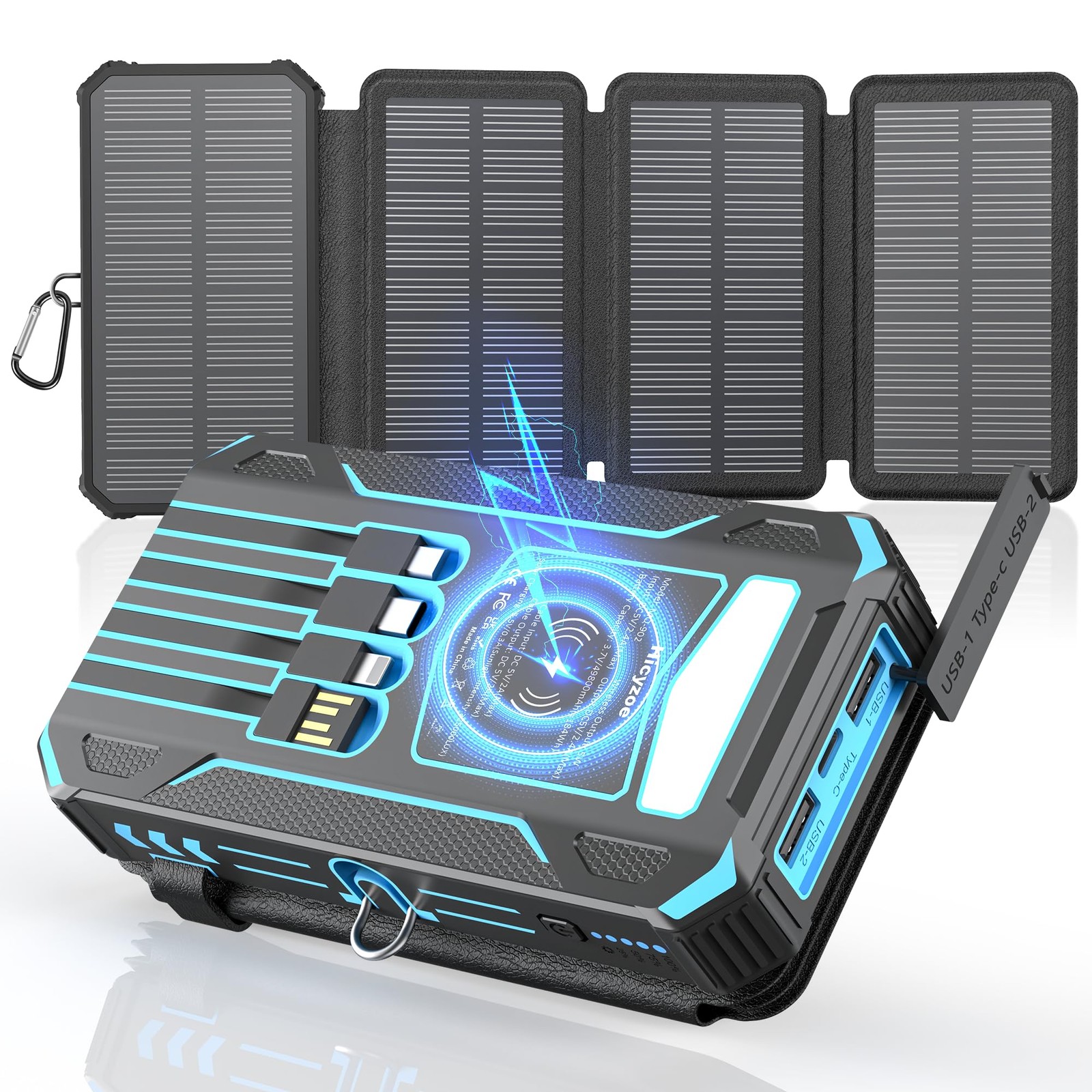 Solar Charger Power Bank 49800mAh Wireless Portable Charger Built-in 4 Cables…