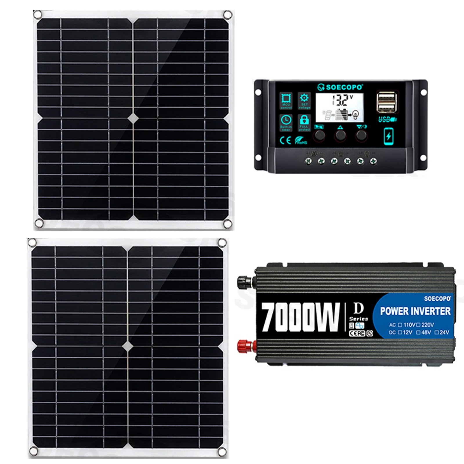 Complete 7000W Off-Grid Solar Kit 7000W Inverter 2pcs 300W Solar Panels
