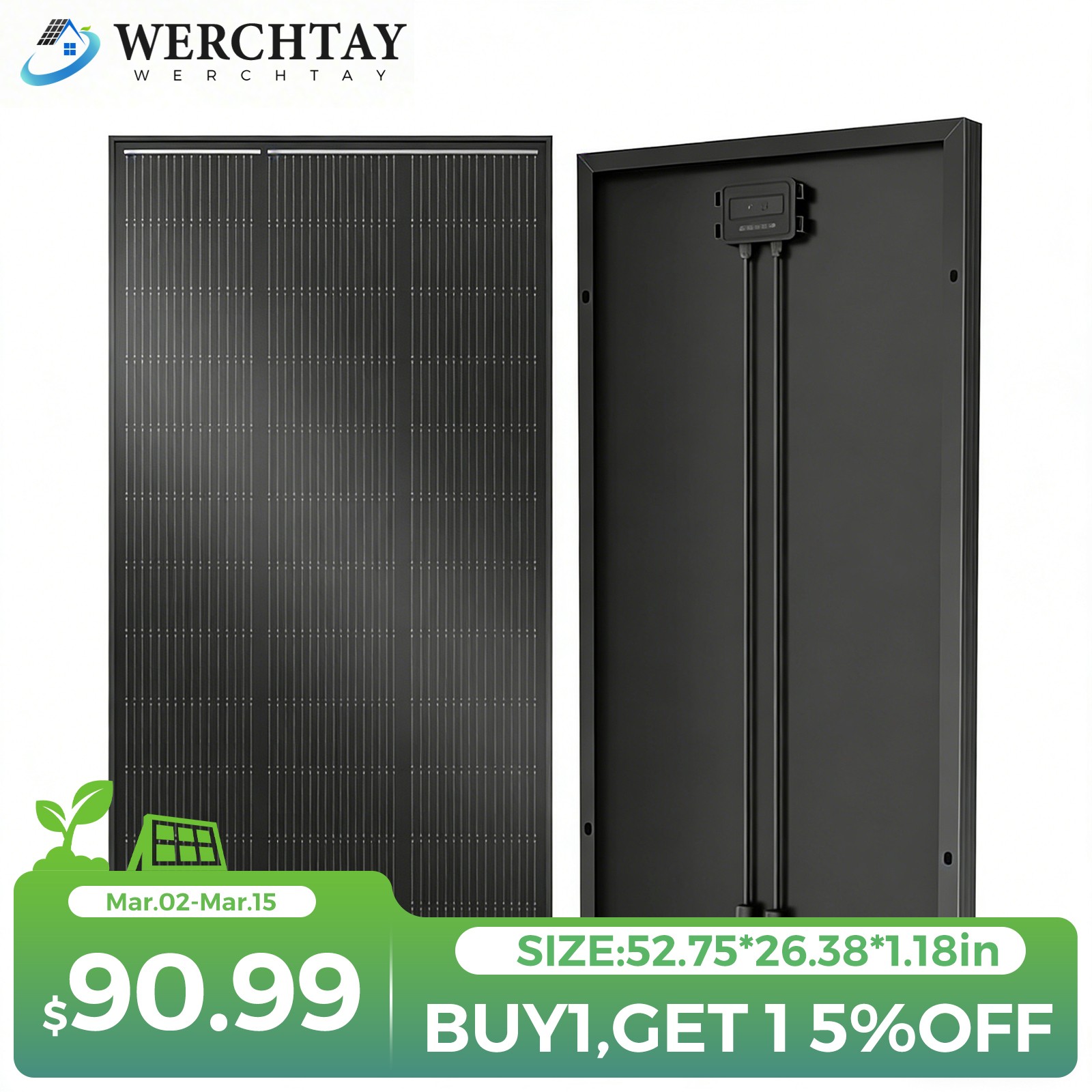 200W Black Solar Panel 12V Solar Battery RV Home Off-Grid Boat Solar Power PV