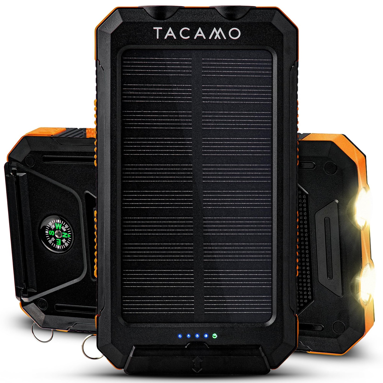 TACAMO® Solar Power Bank Portable Charger – IP67 Waterproof Black & Orange