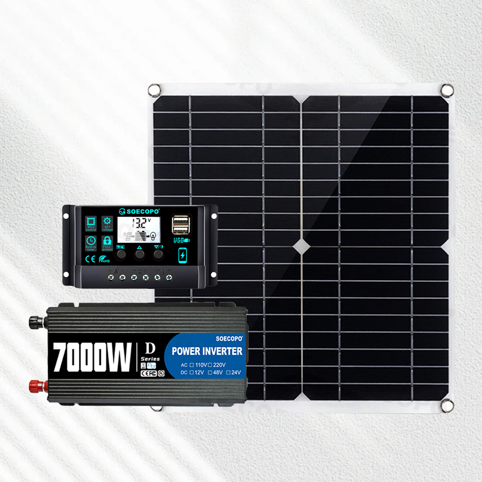 7000W Solar Kit 12V 110V Inverter Battery ChargerLighting/Camping W/300W Panel