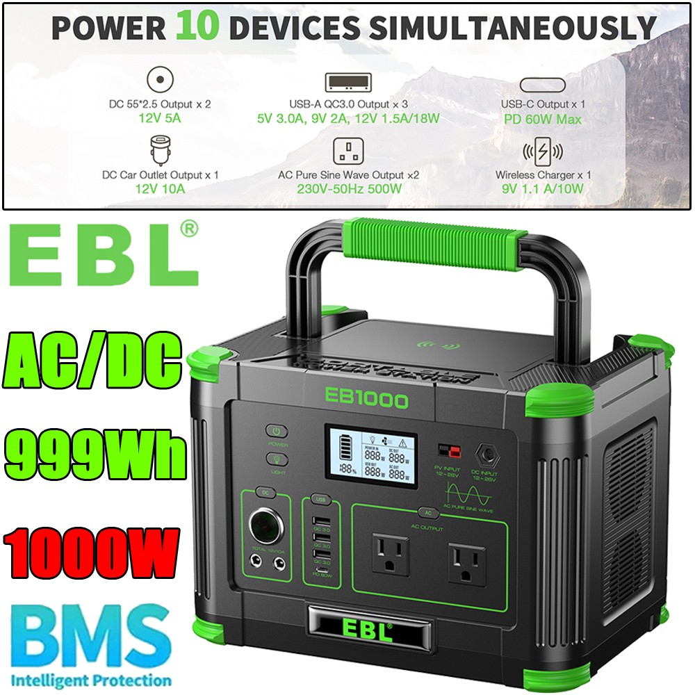 1000W/999Wh Portable Power Station Solar Generator Outdoor Camping Power Sup⁣ply