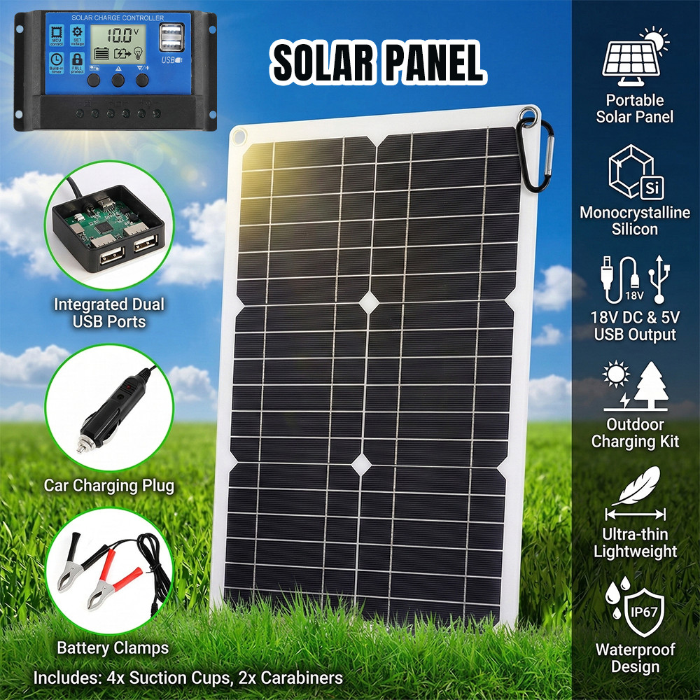 40W Mono Solar Panel Kit With 100A Controller for Outdoor Battery Charging 2USB