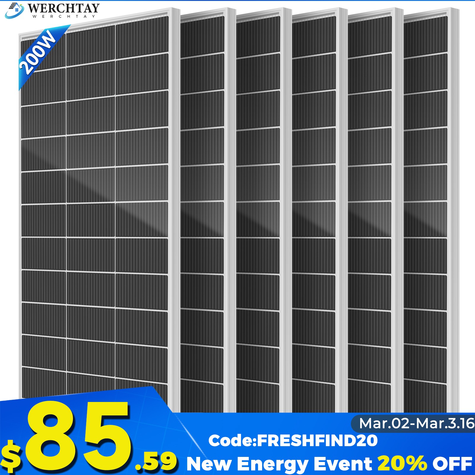 200W 400W 800W Solar Panel Mono 12V Battery Charge RV PV Home Off-Grid Battery