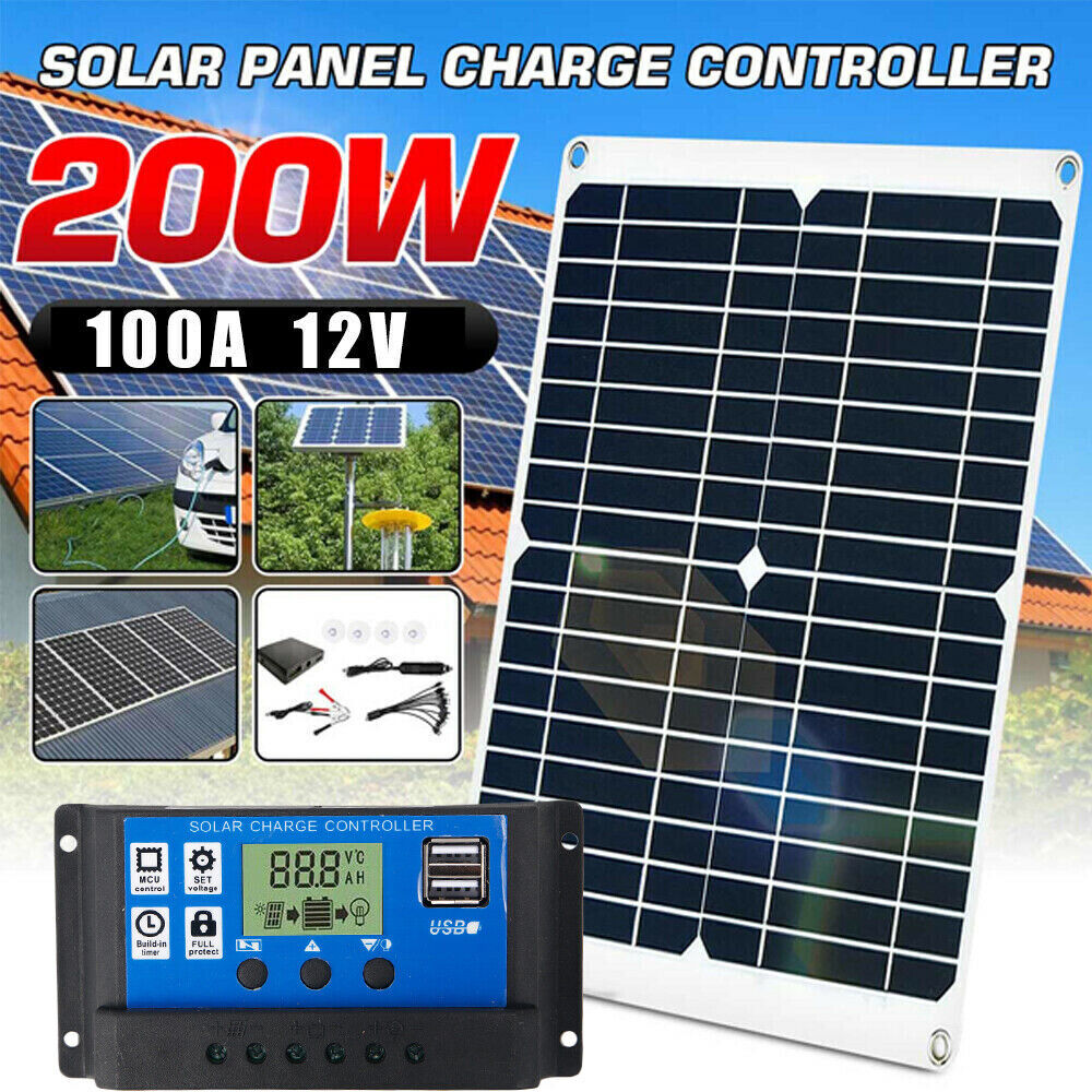 200 Watts Solar Panel Kit 100A 12V Battery Charger w/ Controller Caravan Boat RV