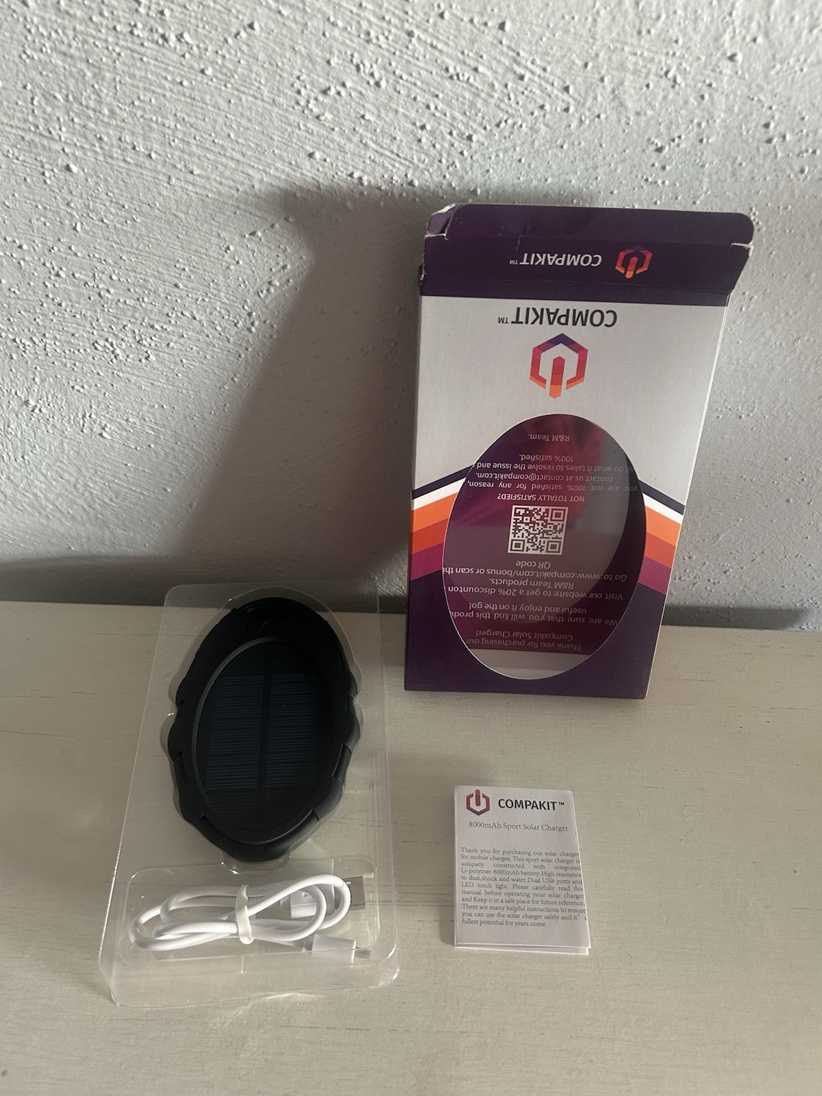 COMPAKIT 8000mAh Solar Power Bank Sport Charger Portable USB Battery Pack