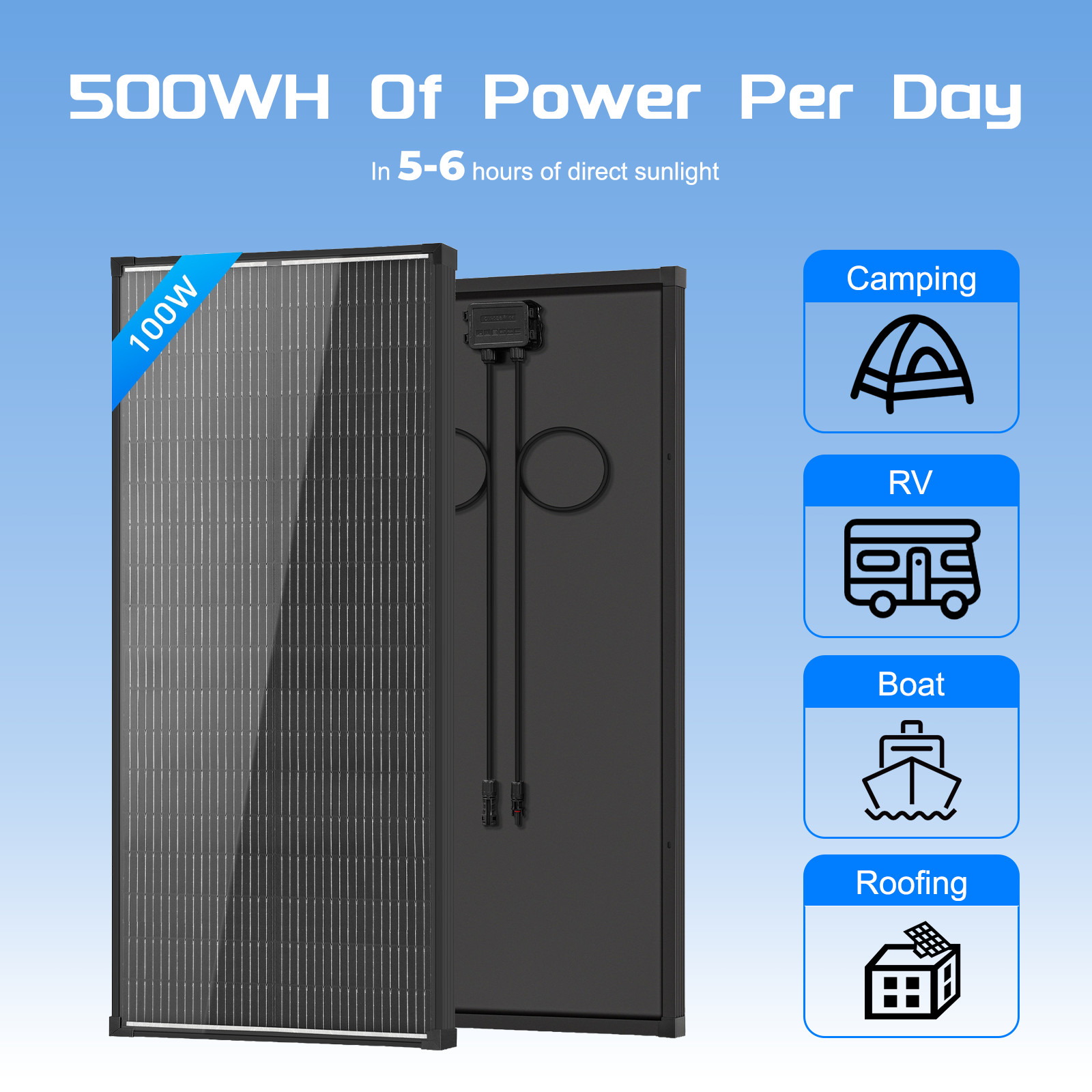 100W N-Type 18BB Mono Solar Panel for Home Outdoor RV Off Grid Battery System
