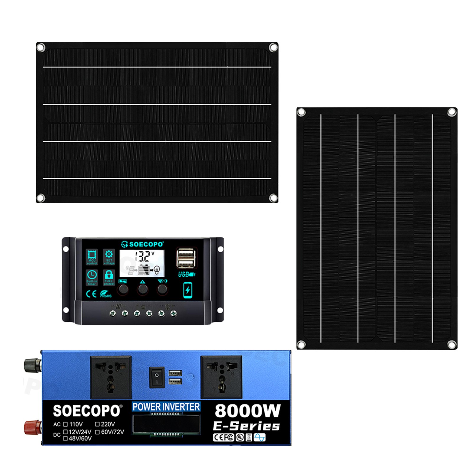 8000W Solar Generator Kit Inverter + 2 Rugged Solar Panels + 100A Controller