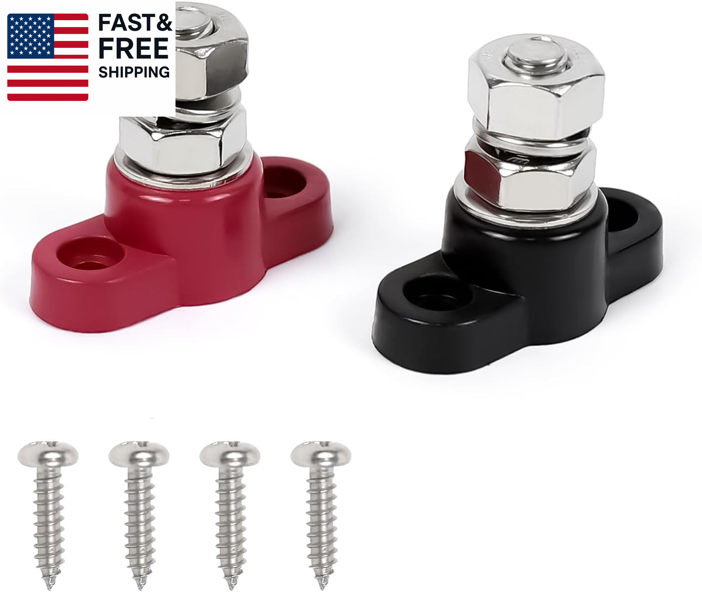 2PCS Single Stud Battery Junction Posts Block, 12V 3/8″ Insulated Battery Cabl