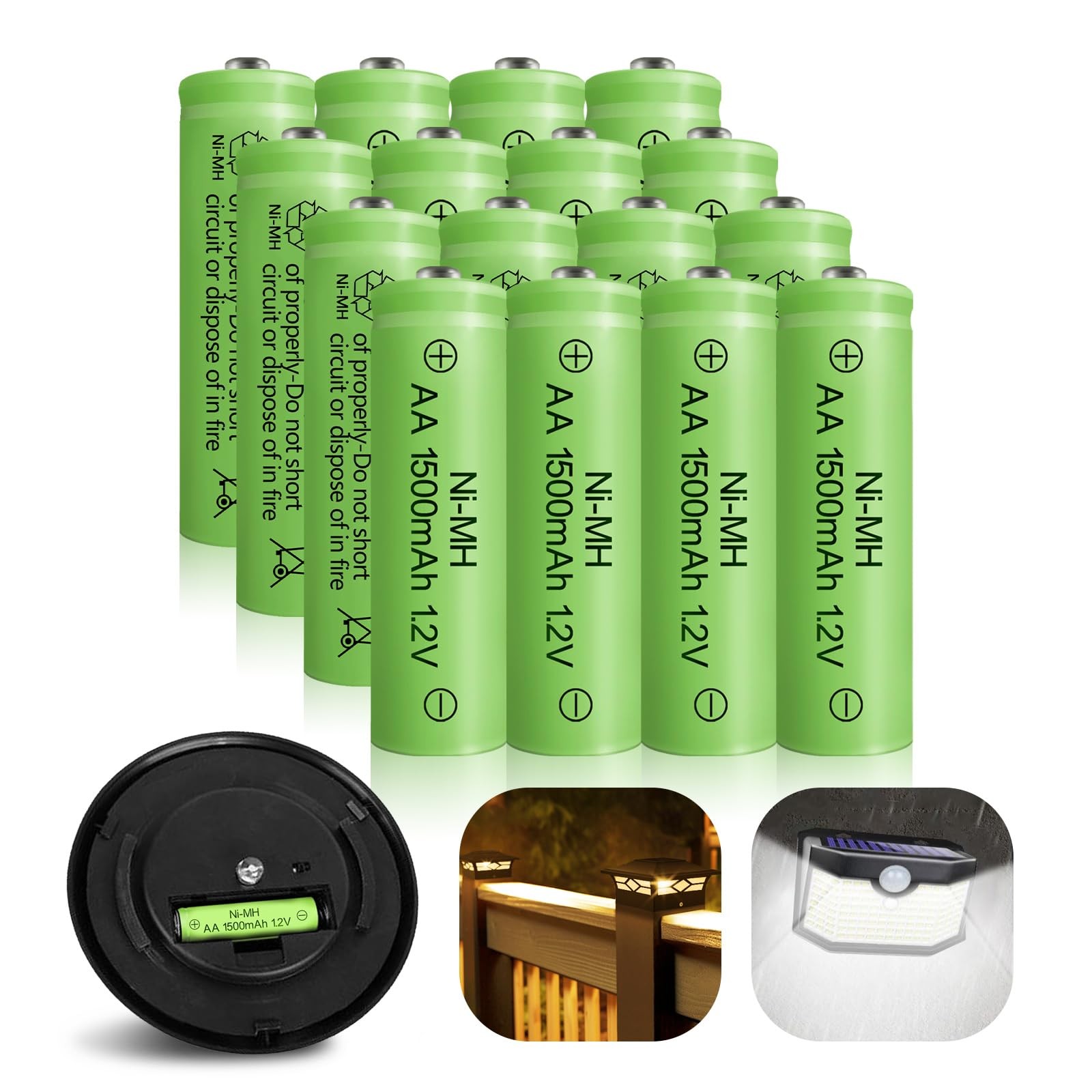 Rechargeable AA Batteries NIMH 1.2V 1500mAh Double A Battery AA Solar Battery…