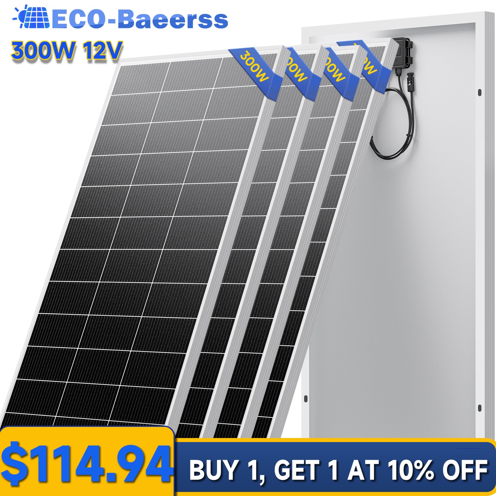 300W 600W 900W 1800W Mono Solar Panel 12V Charg Off-Grid Battery Power RV Boat