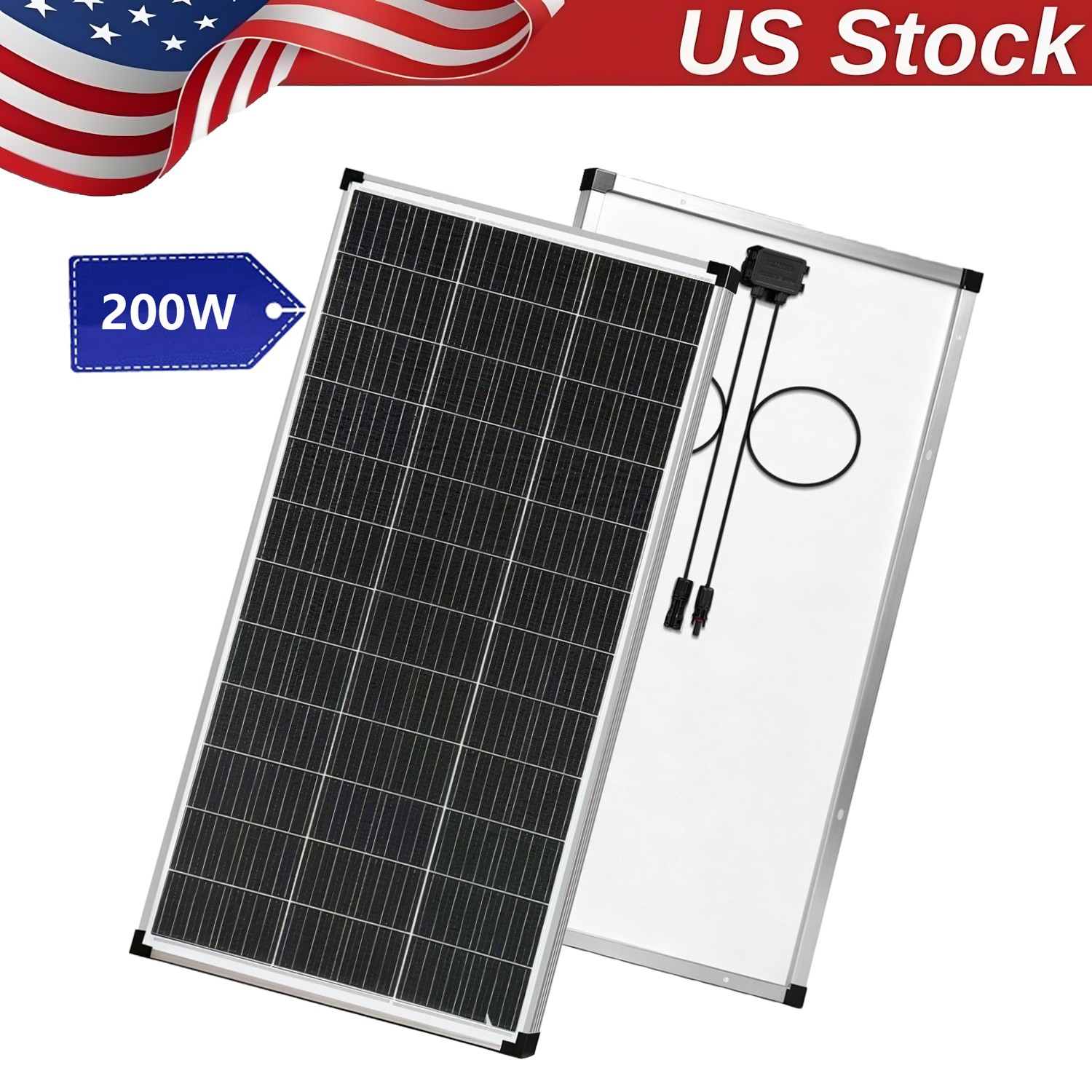 200W Watt 18V Mono 18BB Solar Panel Home RV Off Grid Battery Boat Power Charge
