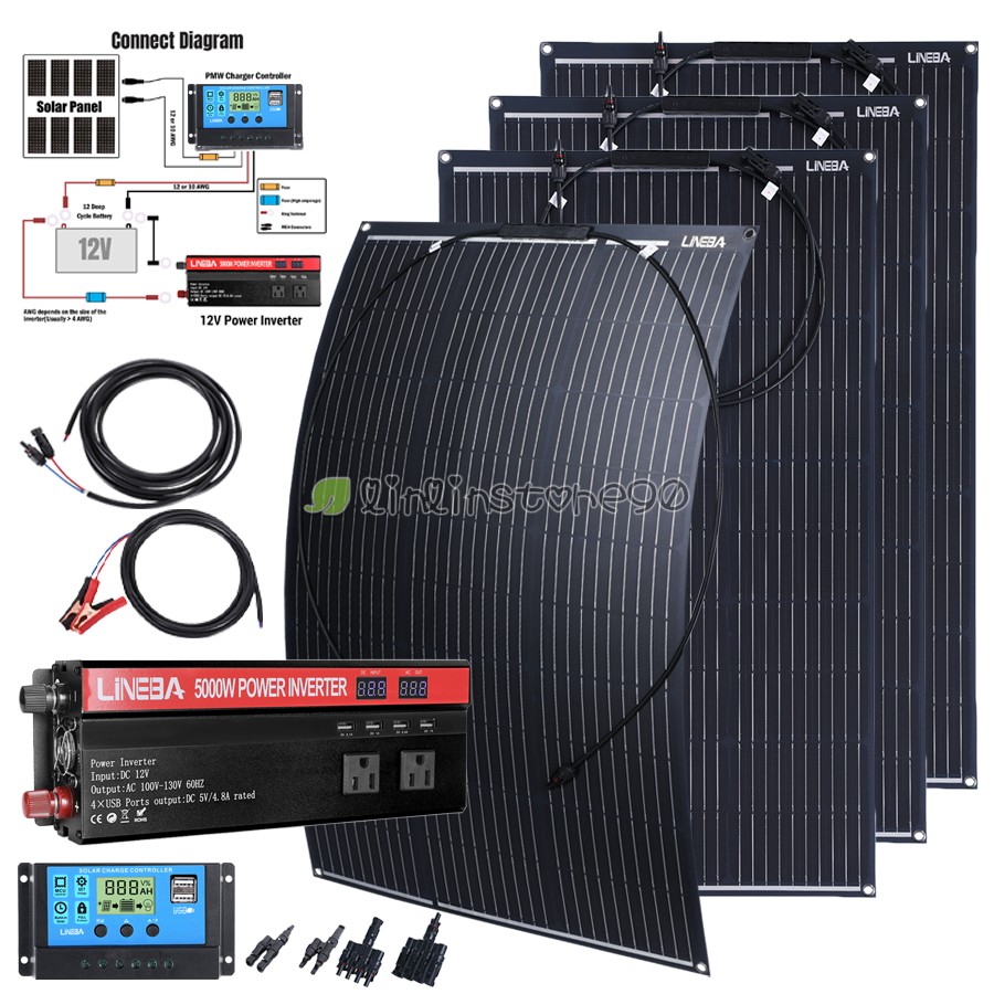 5000W Complete Solar Panel Kit with Controller & Inverter Home 110V Grid System