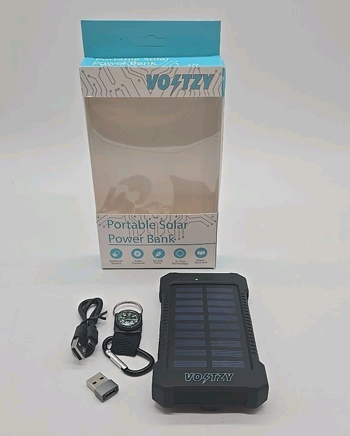 VOLTZY Portable Solar Power Bank 8000mah/2x USB/iC Chip/Water Resistant New