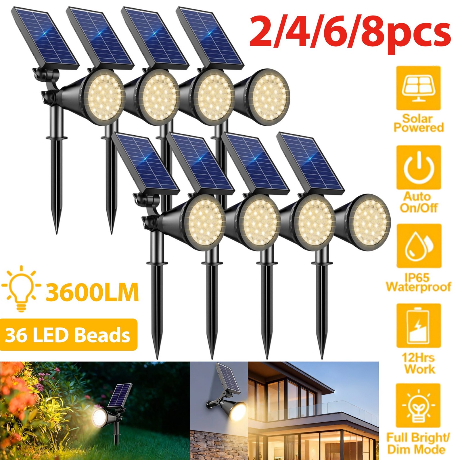 2-8Pack 2-in-1 Solar Spot Lights Outdoor 36LED Wall Lamps for Garden Patio Decor