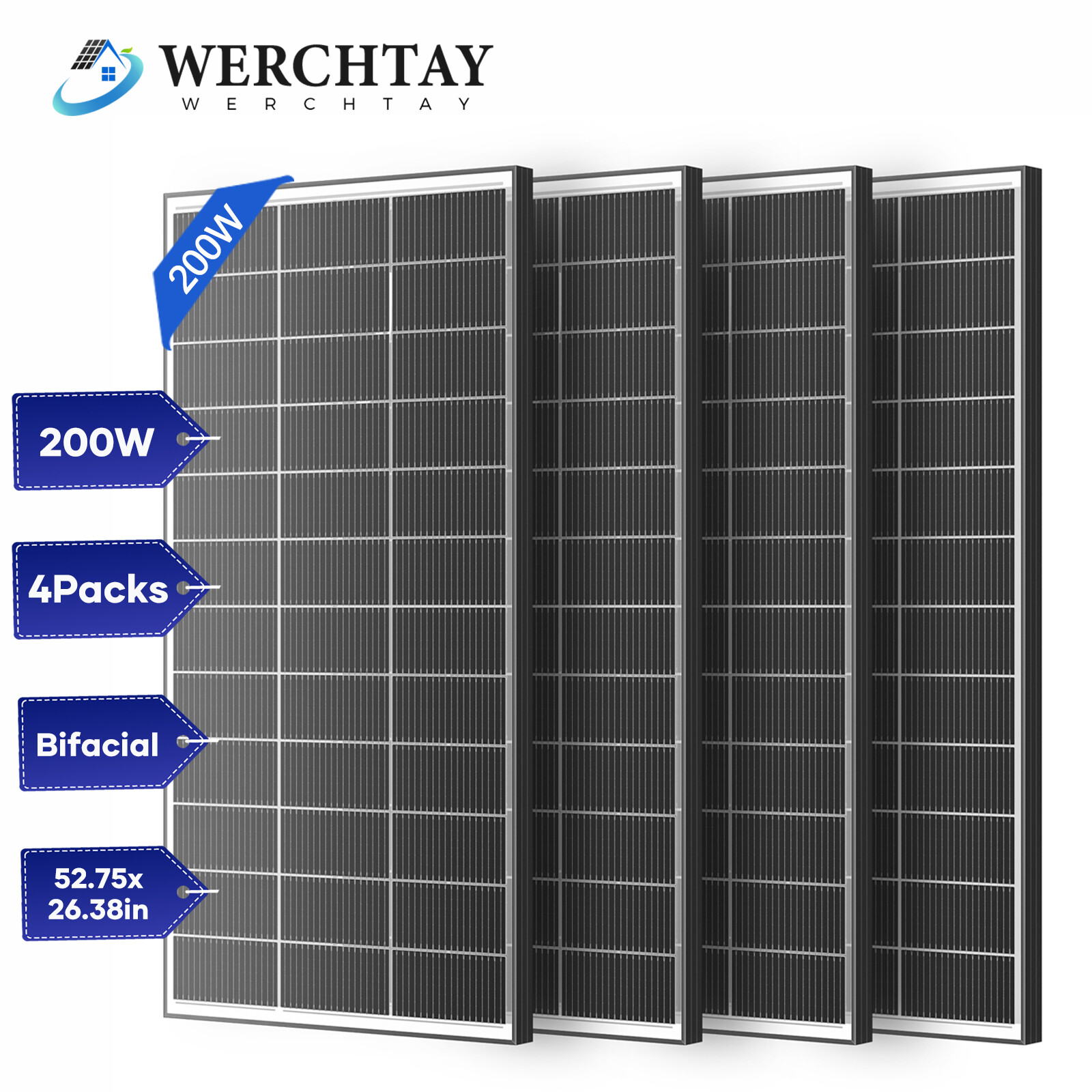 200W 400W 600W 800W Bifacial Solar Panel 12V Home PV Power Off-Grid Boat Power