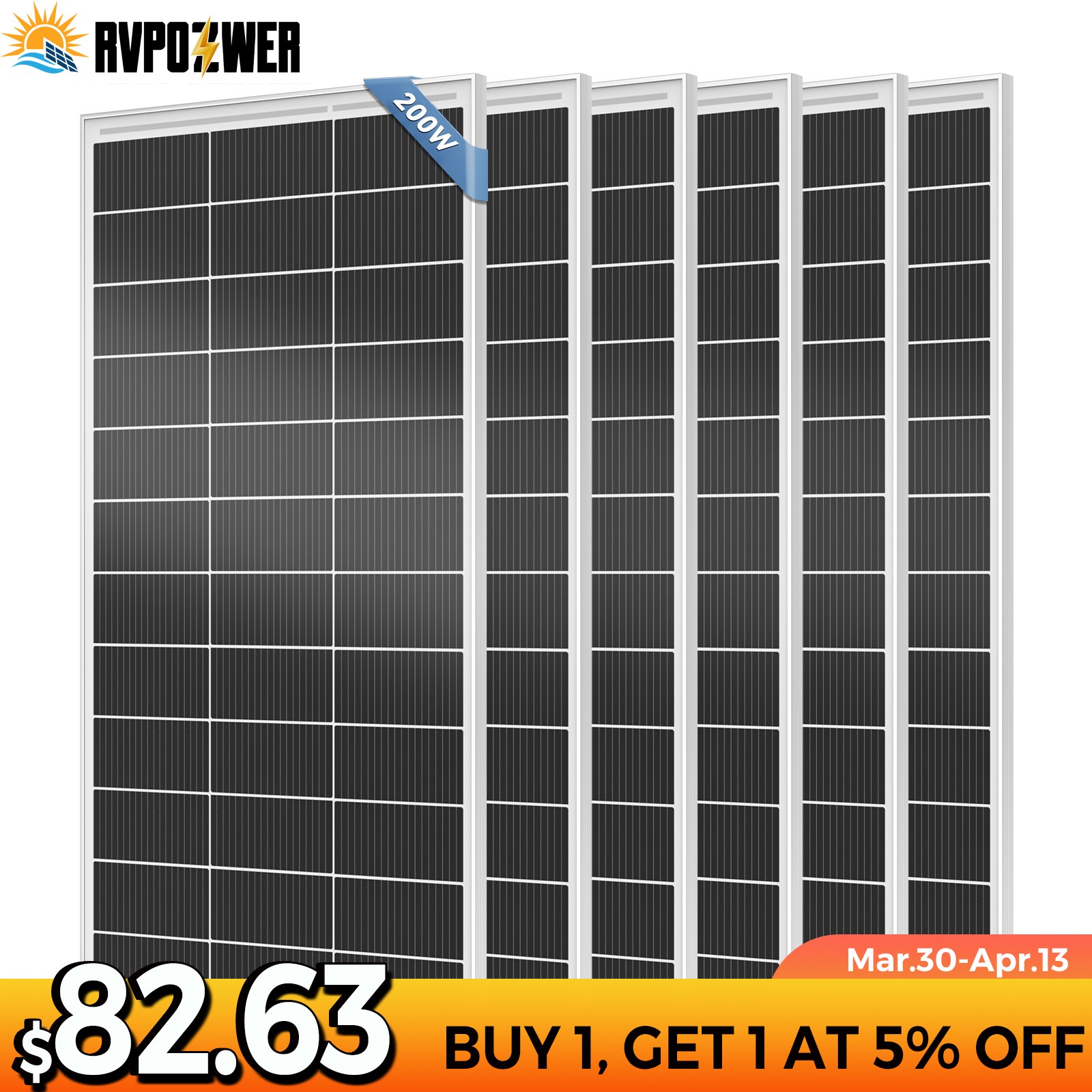 200W 300W 400W 800W 12V Solar Panel Mono 18BB Battery Charge RV PV Home Off-Grid