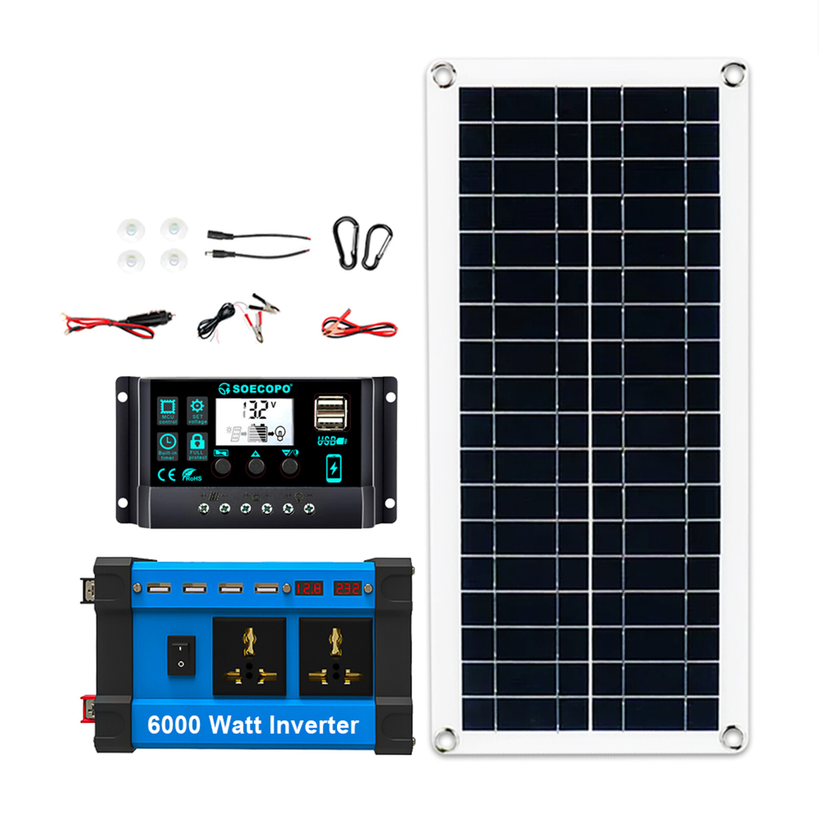 6000W Complete Solar Panel Kit Solar Power Generator 100A Home 220V/110V Syste