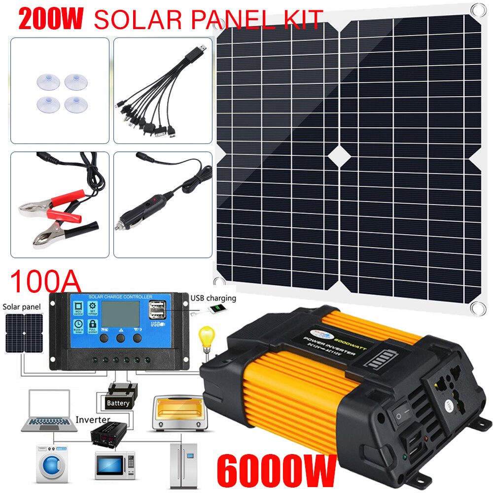 6000W Inverter Solar Panel Kit Complete Solar Power Generator 100A Home 110V Set