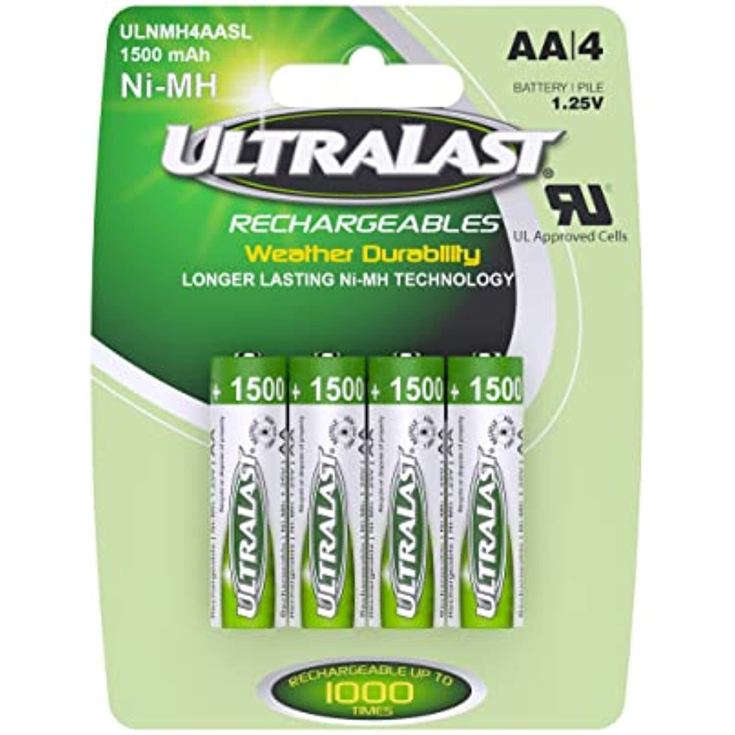 ULTRALAST ULNMH4AASL AA Size Rechargeable Battery – NIMH 1.25V 1500mAh, Compact