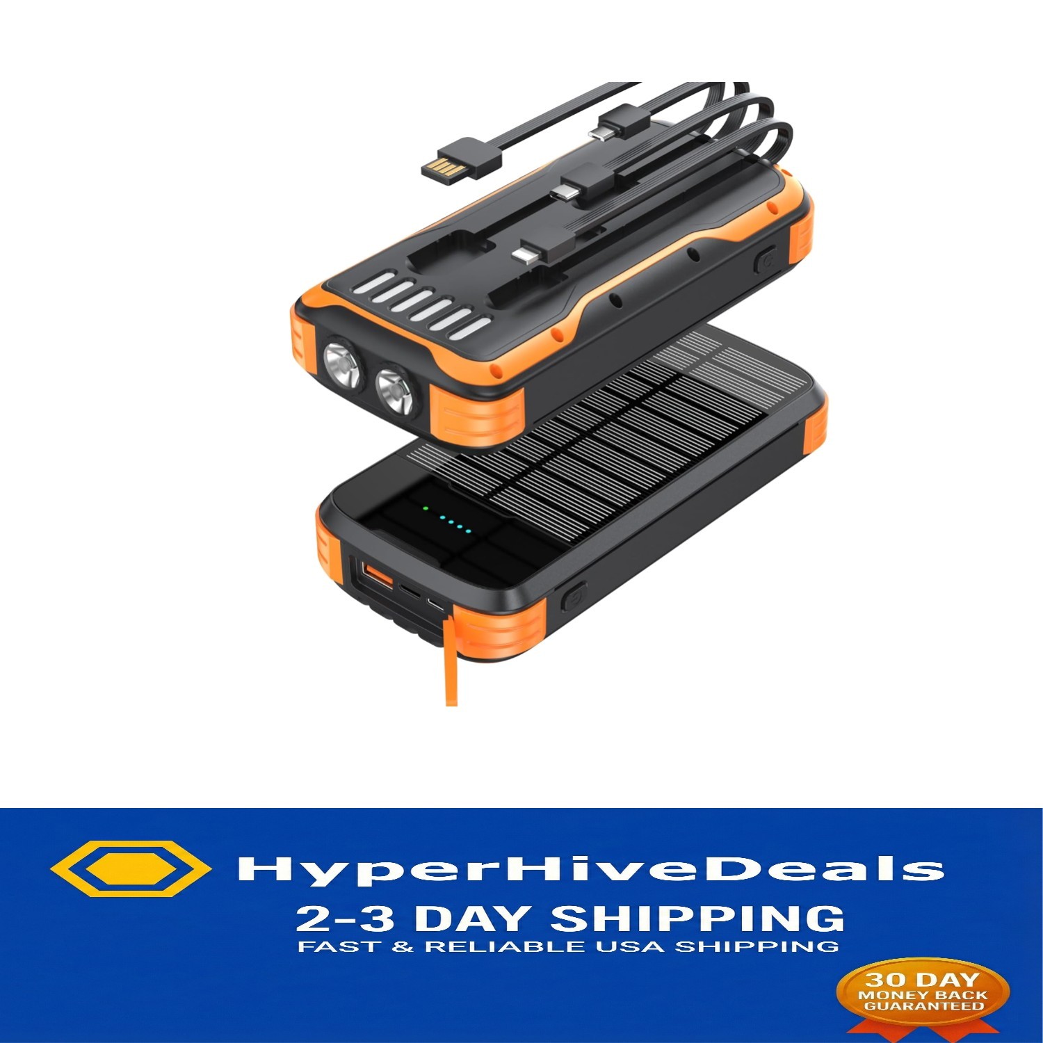 High-Capacity 40000mAh Solar Charger with Built-in Cables for Outdoor Adventures