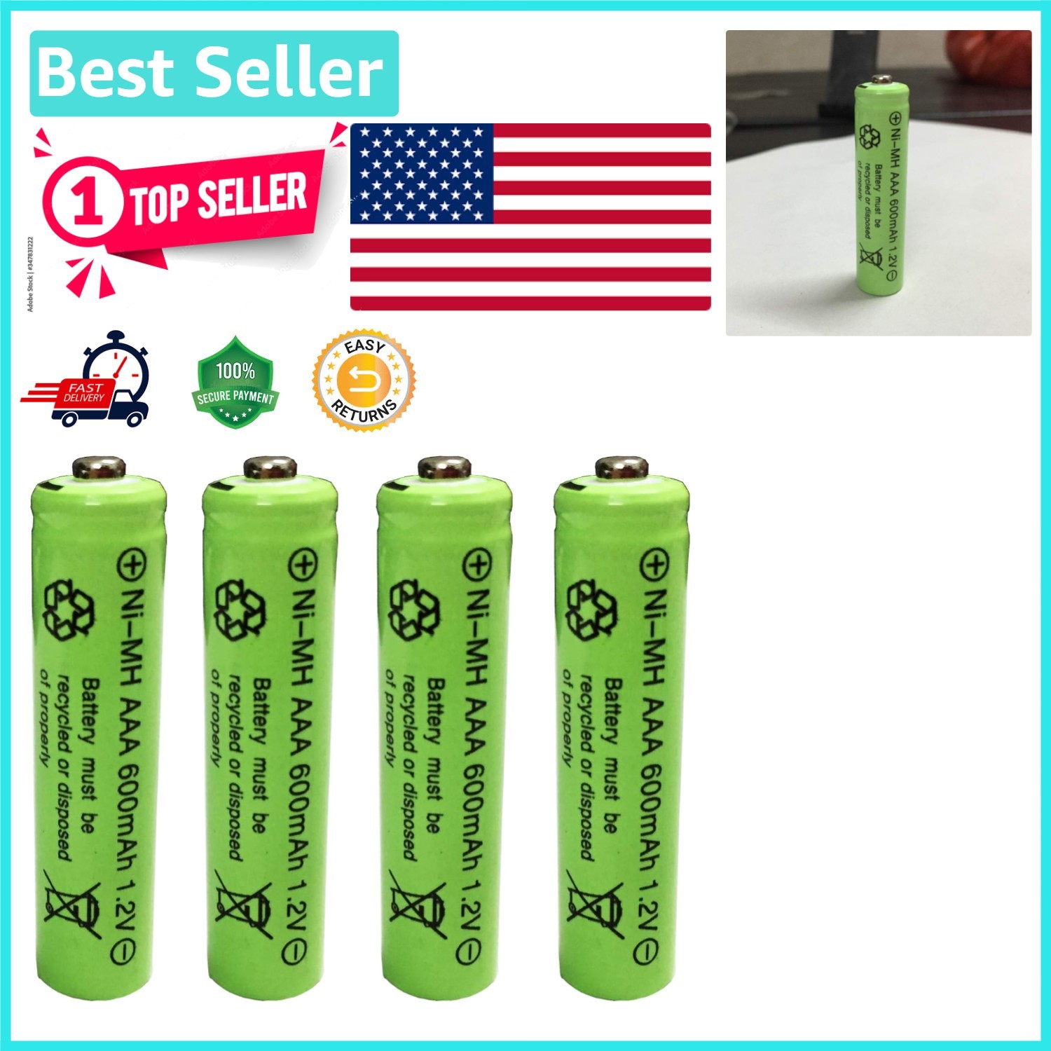 4-Pack 1.2V NiMH AAA Rechargeable Batteries for Enhanced Outdoor Lighting