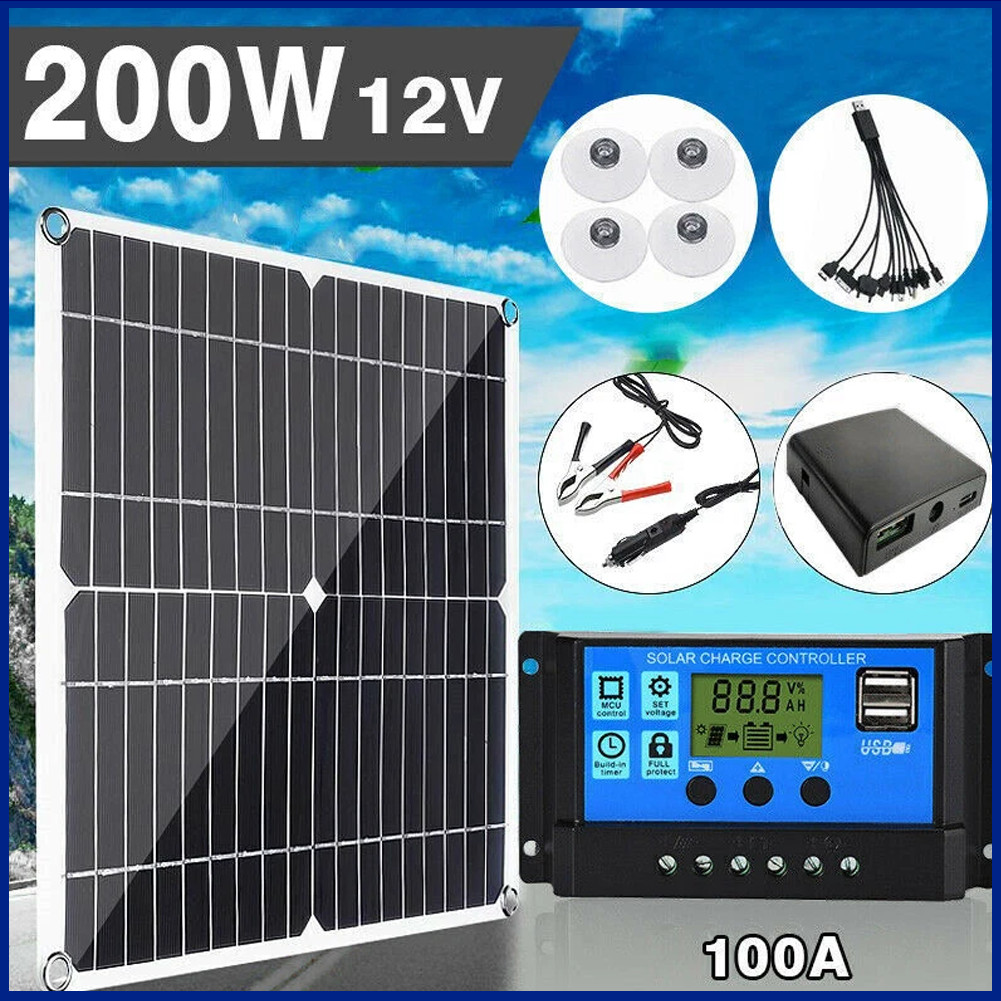 200W Solar Panel Kit 100A 12V battery Charger Controller Caravan Boat Outdoor RV