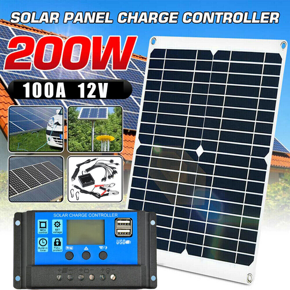 200 Watts Solar Panel Kit 100A 12V Battery Charger with Controller Caravan Boat
