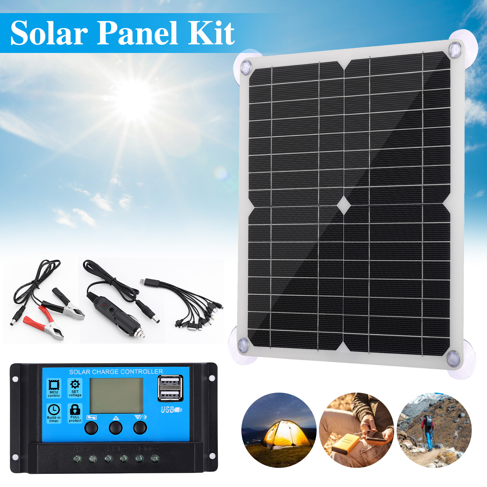 25 Watts Solar Panel Kit 100A 12V Battery Charger with Controller Caravan Boat