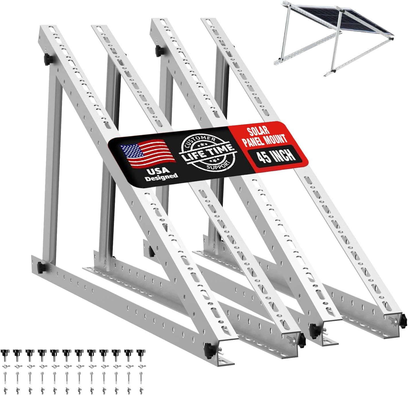 Solar Panel Mount Brackets, 2 Sets 45 Inch Adjustable with Foldable Tilt Legs, S