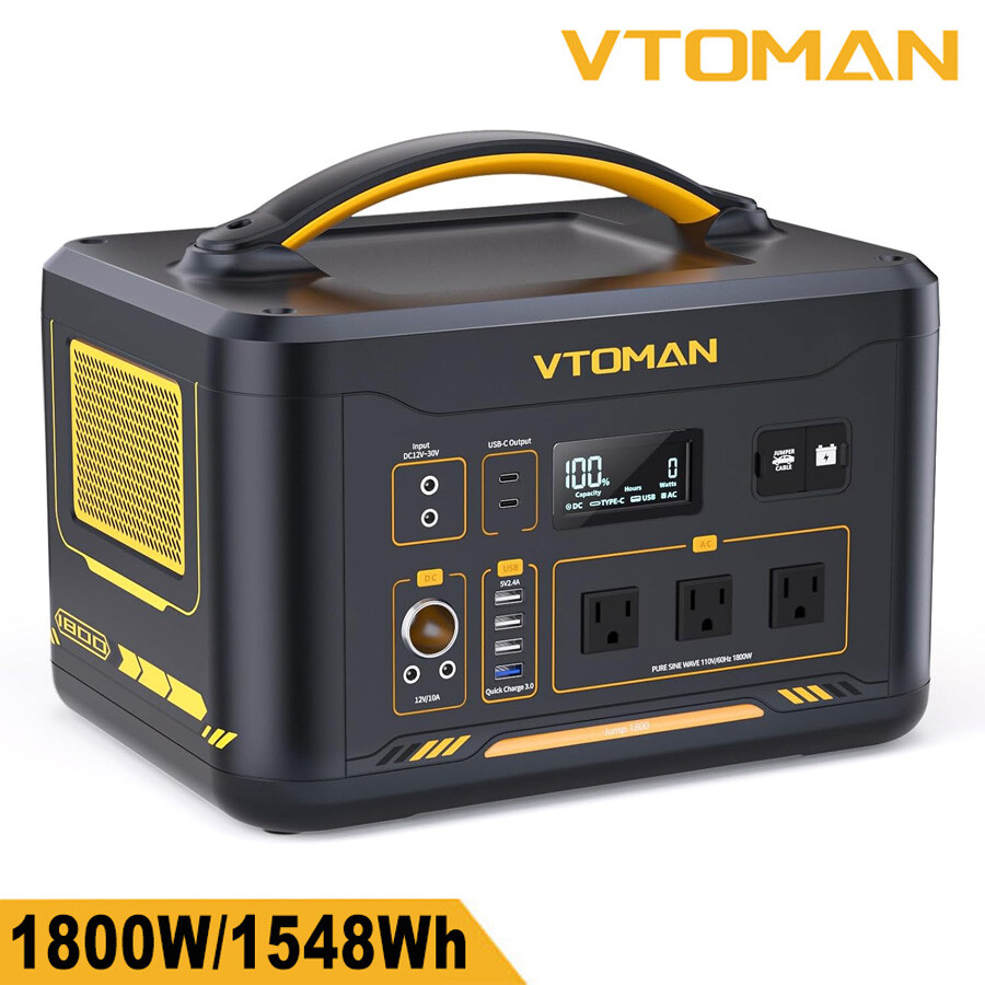 Portable Power Station 1800W LiFePO4 Battery VTOMAN Solar Generator for Camping