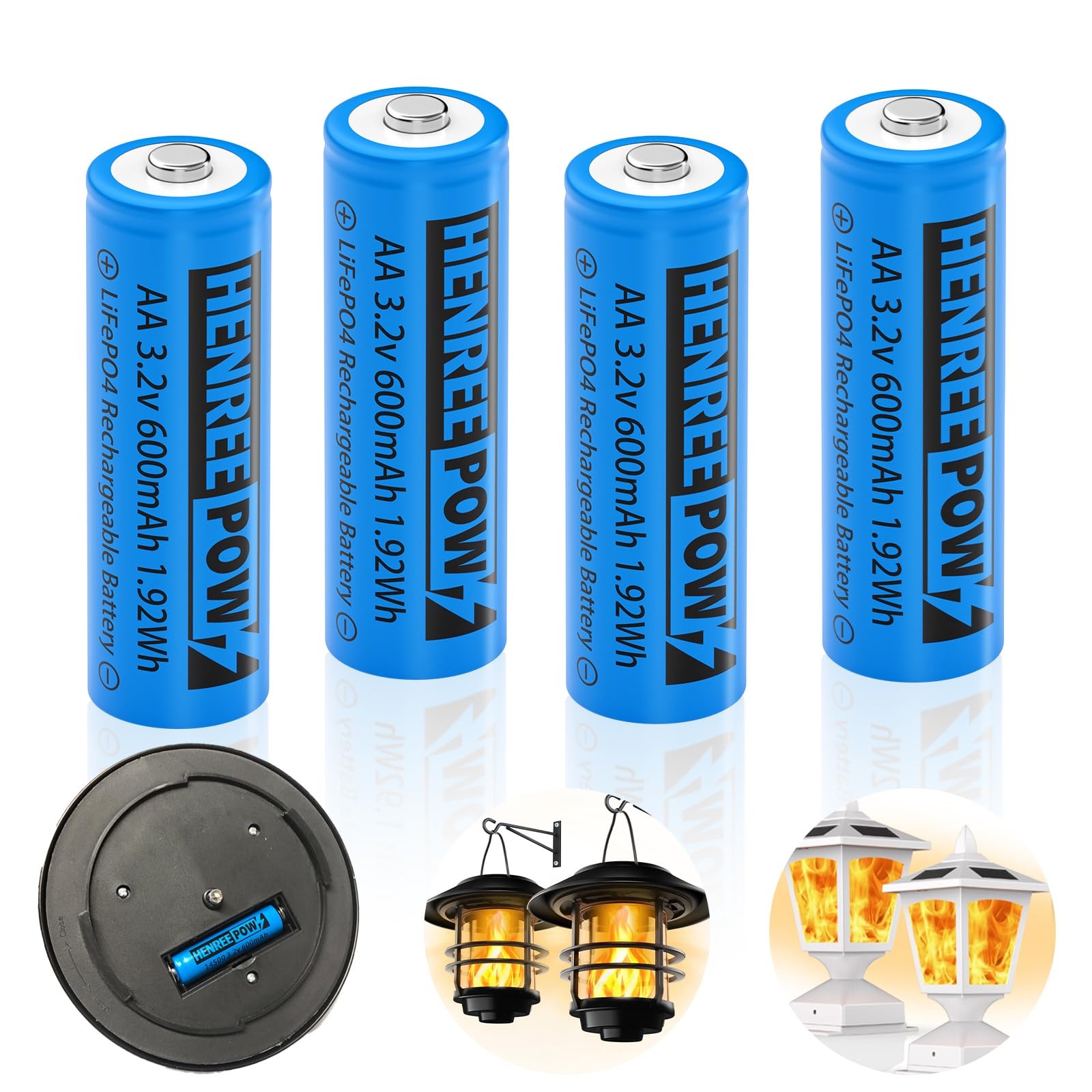 AA 3.2v Solar Rechargeable Batteries, Double A 600mAh 3.2v 1.92wh LiFePo4 Sol…