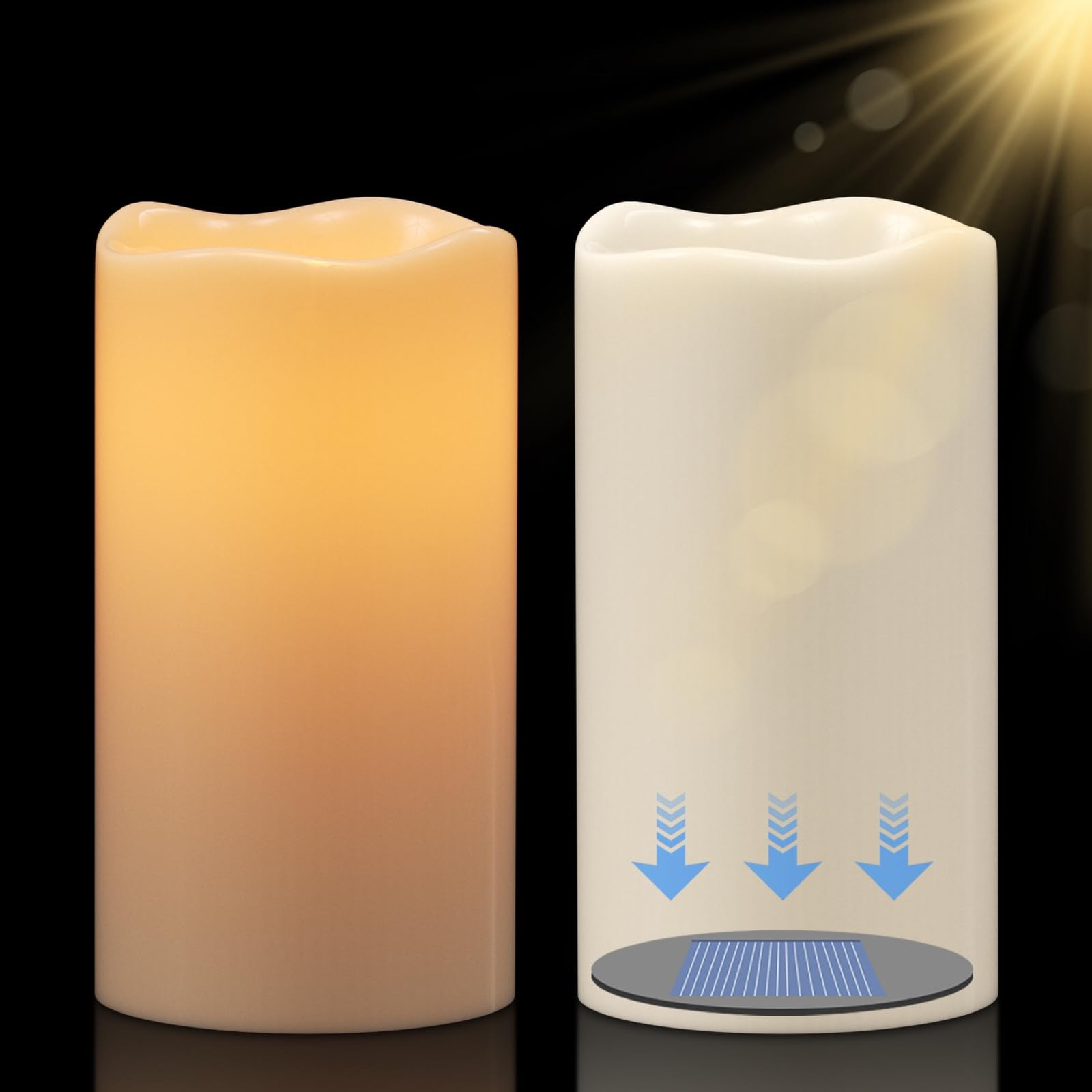 Solar Flameless Pillar Candles Outdoor Waterproof Dusk to Dawn Solar Recharge…