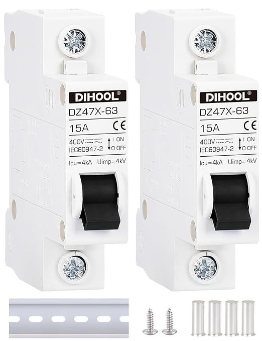 AC/DC Miniature Circuit Breakers 15A, 2 Pack – Disyuntor No Polarizado 12V–400V