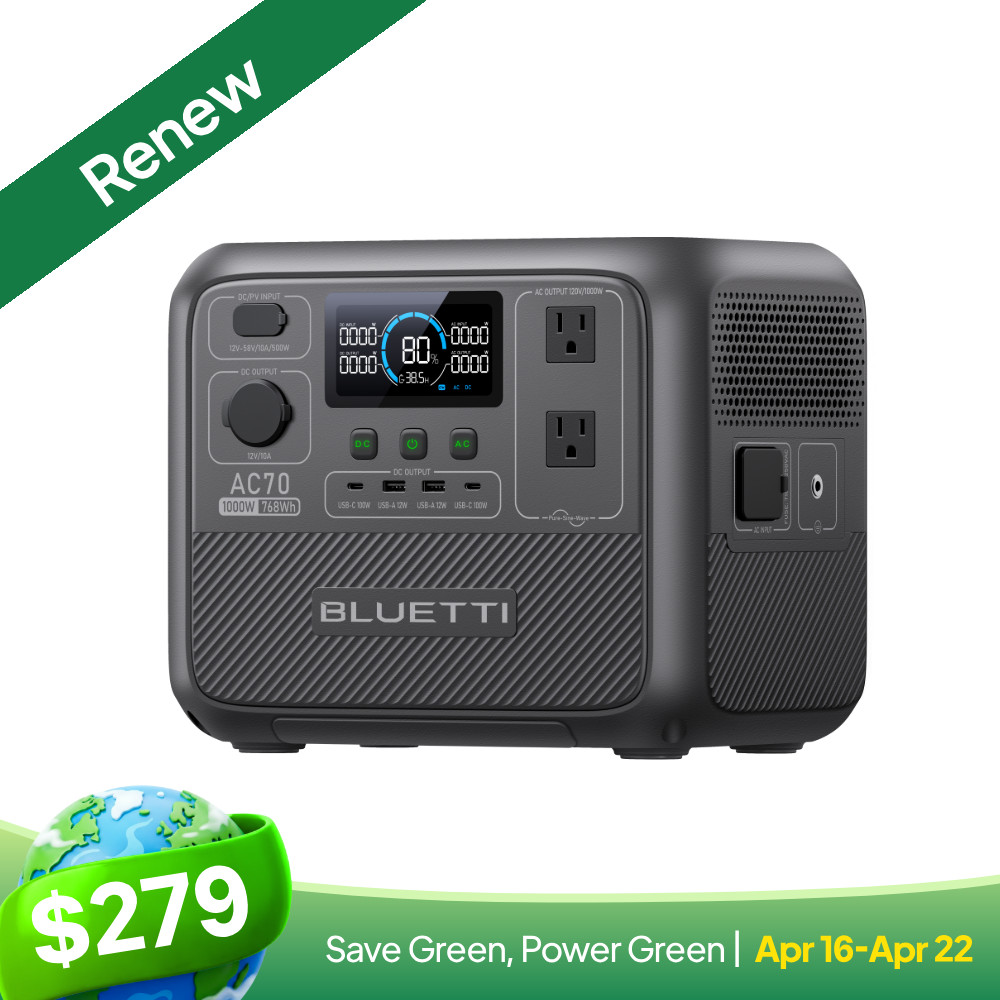 BLUETTI AC70 1000W 768Wh Portable Power Station Generator LFP for Camping RVs