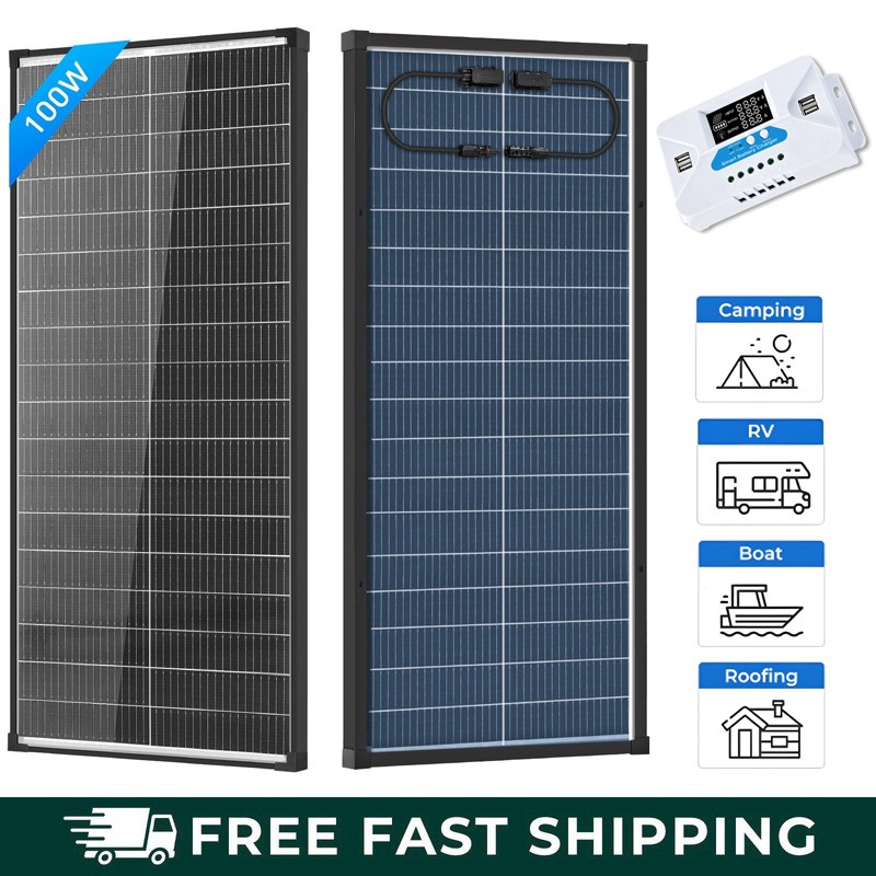 20A PWM 100W Bifacial Solar Panel Kit 18V N-Type Charging Off-Grid Battery Power