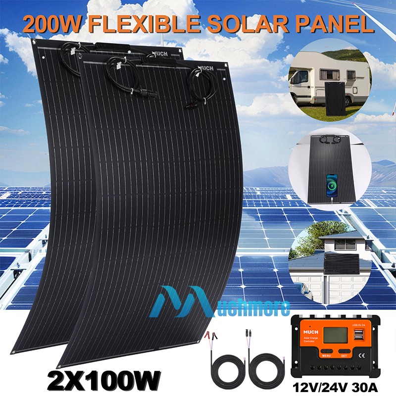 100W/200W Flexible Solar Panel 12V Battery Charger Kit Maintainer Boat Car RV US