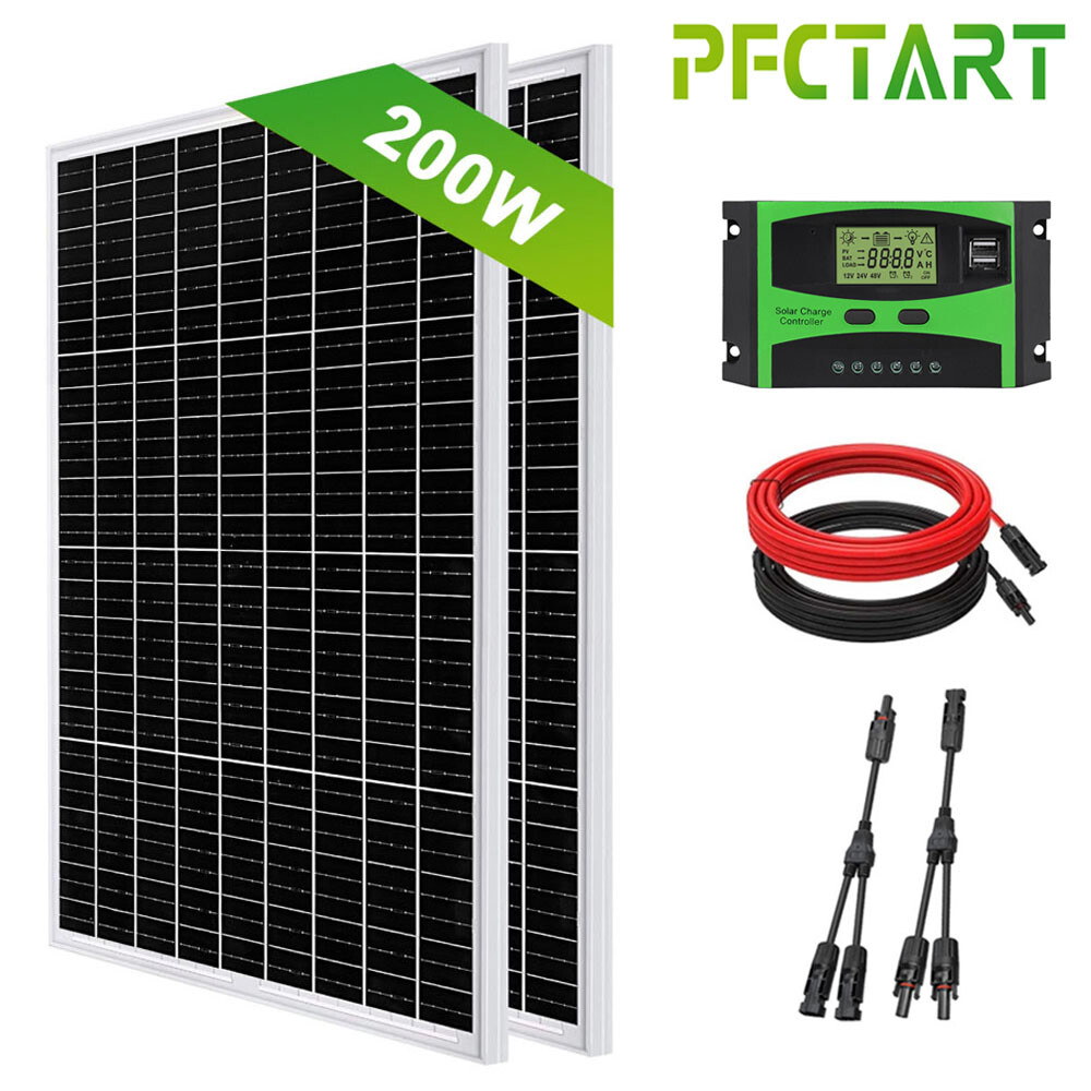 200W 12V Solar Panel Kit Monocrystalline Battery Charger Off Grid Home RV Boat
