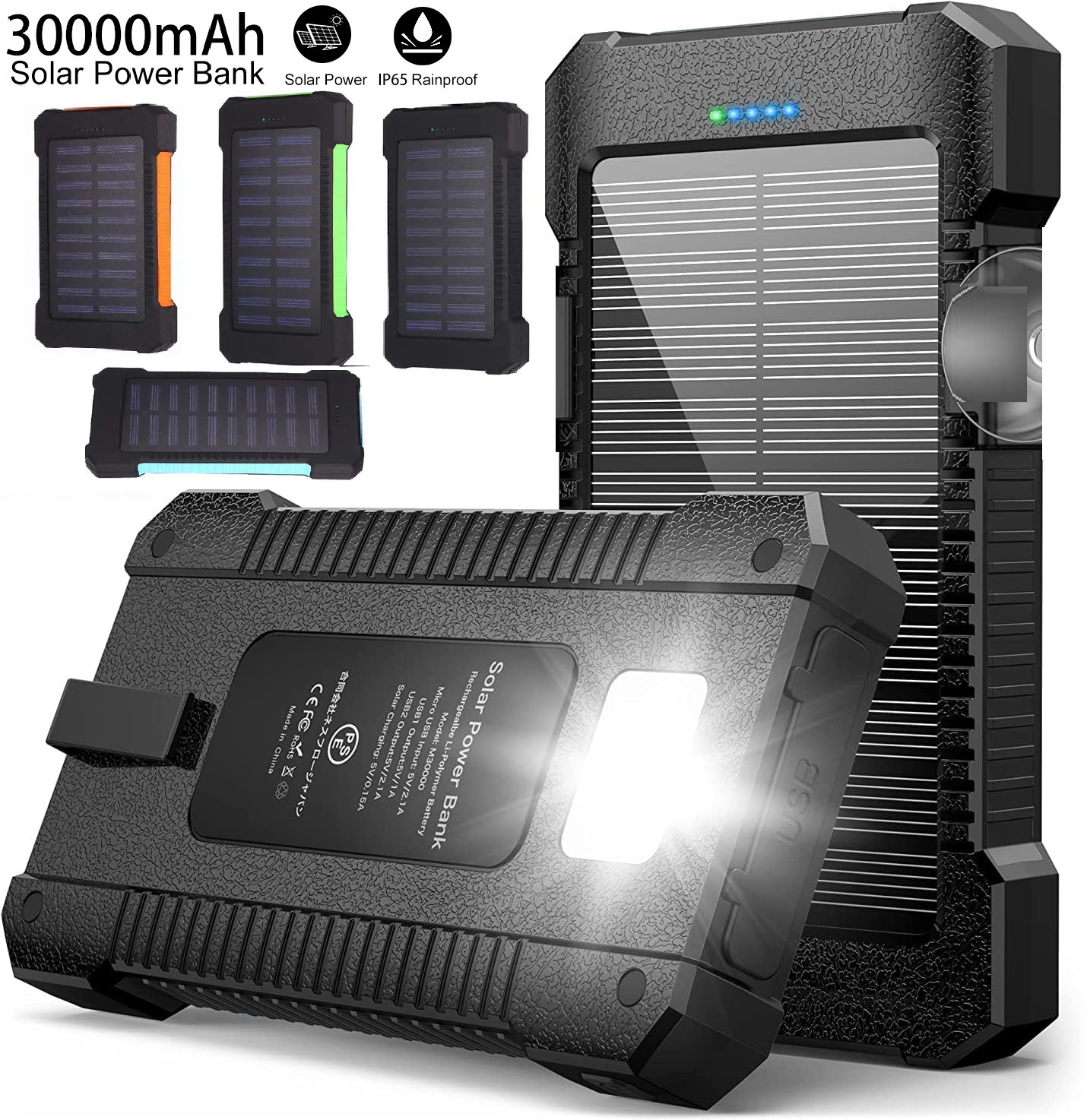 2025 Super 30000mAh USB Portable Charger Solar Power Bank for Cell Phone Gift