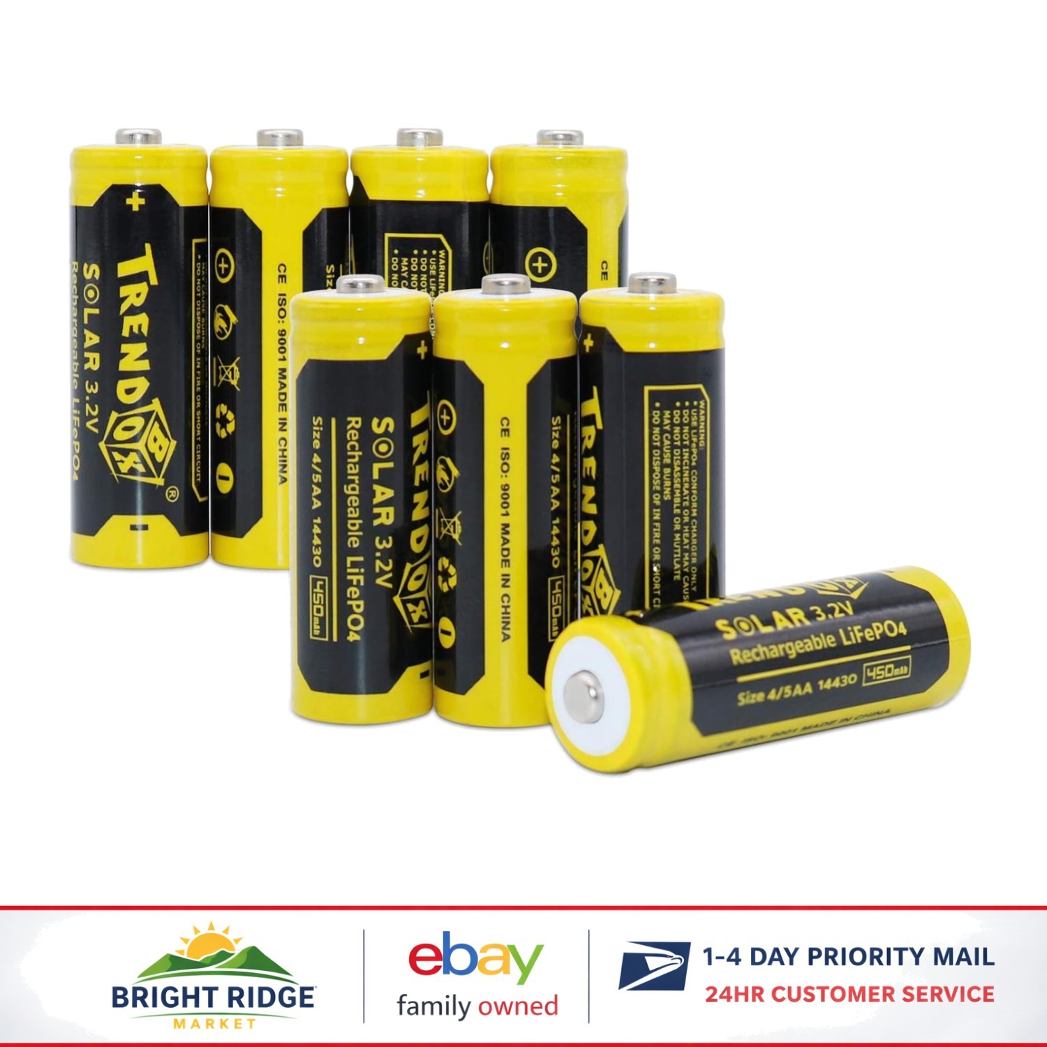 Eco-Friendly 3.2V Lithium Polymer Solar Batteries for Outdoor Lighting – 8 Pack