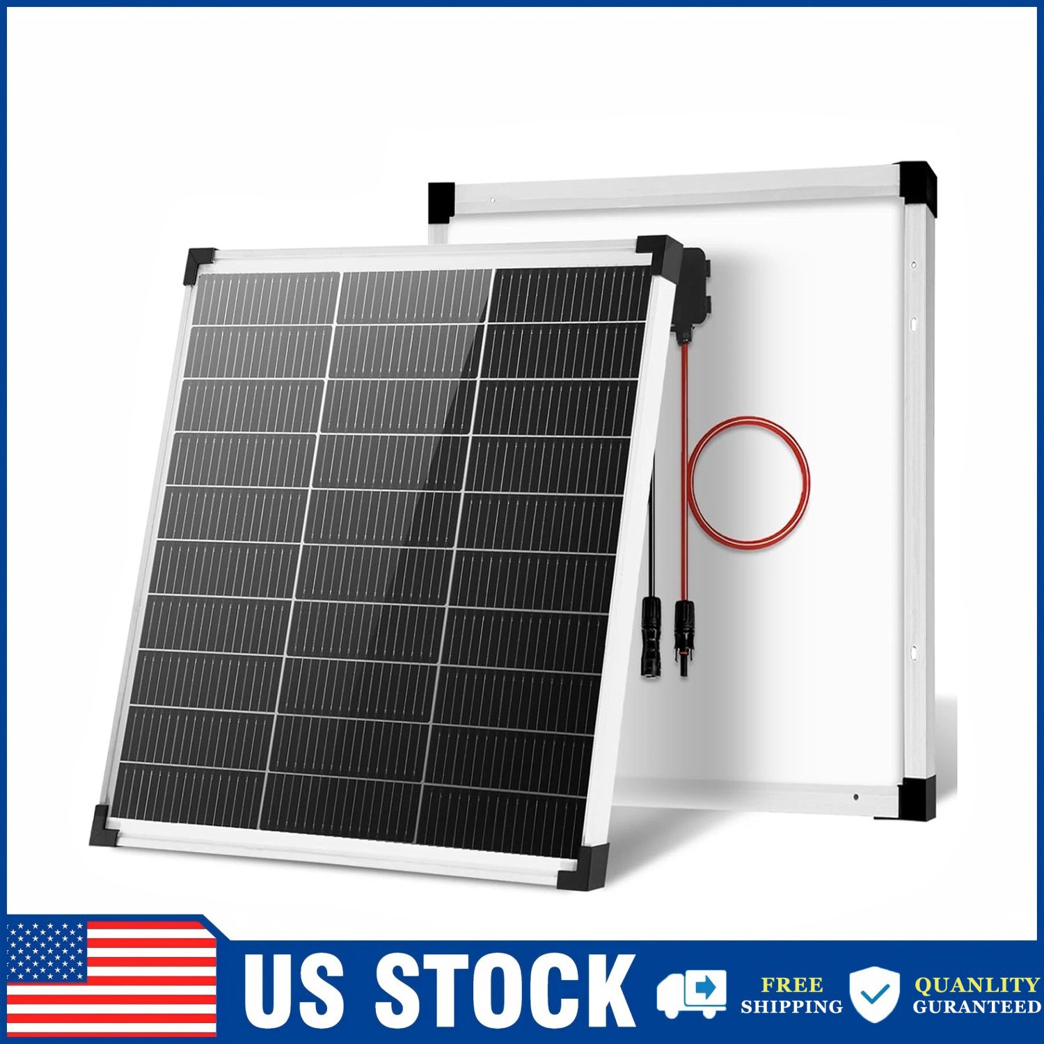 50W Watt 12V Mono N-Type 16BB Solar Panel Home RV Off Grid Battery Camping Boat